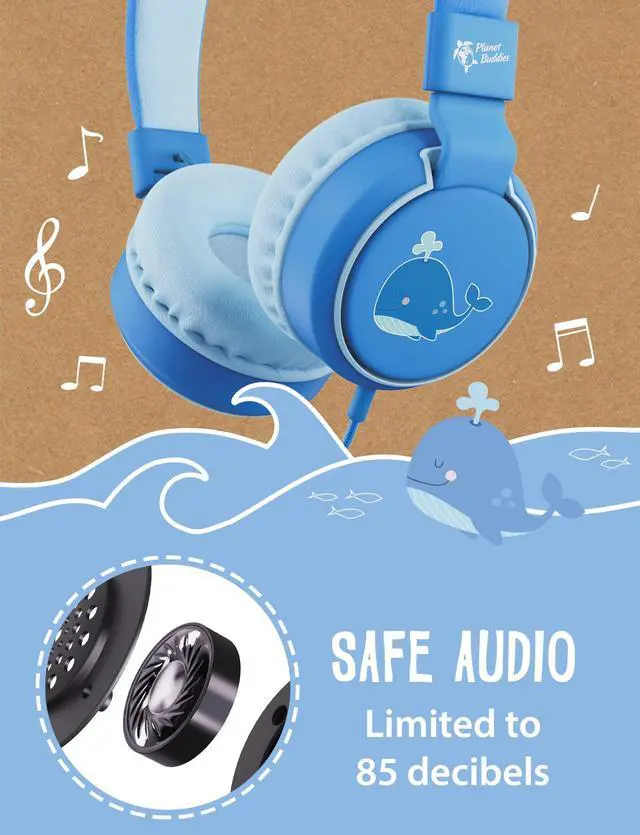 Alt view image 2 of 6 - Kids Headphones with Cord, Whale Design, 85dB Volume Limited | Wired Headphones for Toddler Boys & Girls Ages 3+, Foldable On-Ear, Stereo Sound with Mic, 3.5mm Jack, School & Travel