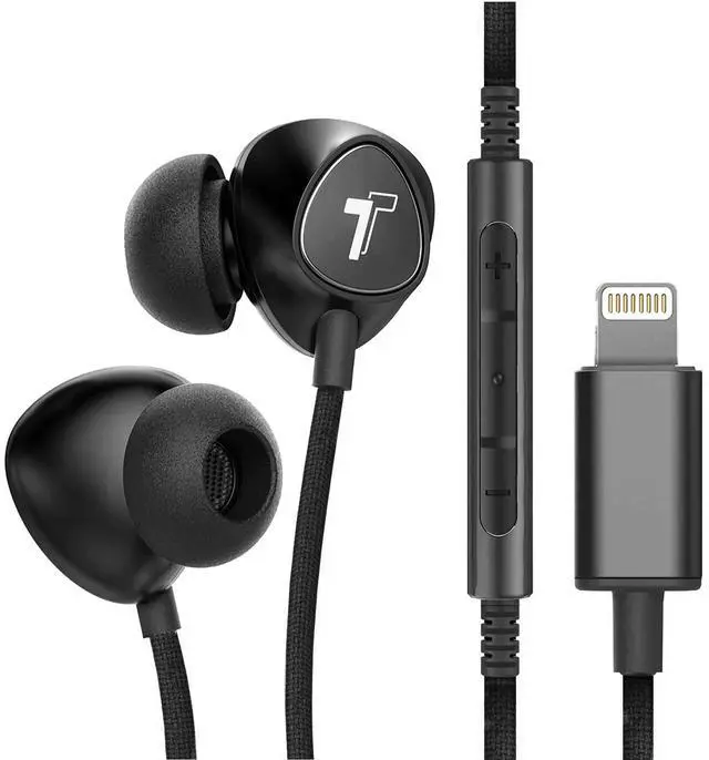 Main image of iPhone Earphones (Apple MFi Certified) V110 in Ear Braided Wired Lightning Earbuds (Sweat/Water Resistant) Headphones with Mic/Volume Remote for iPhone 14/13/12/11/Pro Max - Black