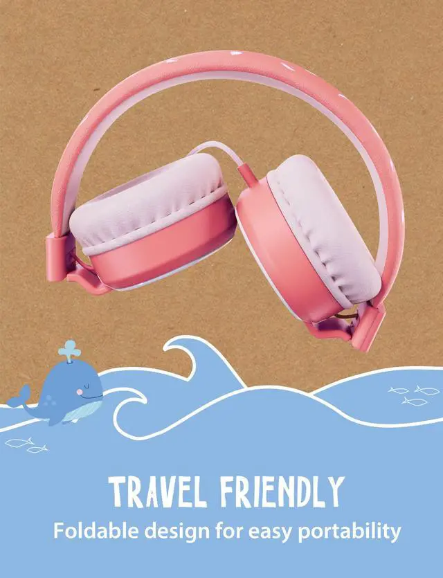 Alt view image 5 of 6 - Kids Headphones with Cord, Whale Design, 85dB Volume Limited | Wired Headphones for Toddler Boys & Girls Ages 3+, Foldable On-Ear, Stereo Sound with Mic, 3.5mm Jack, School & Travel