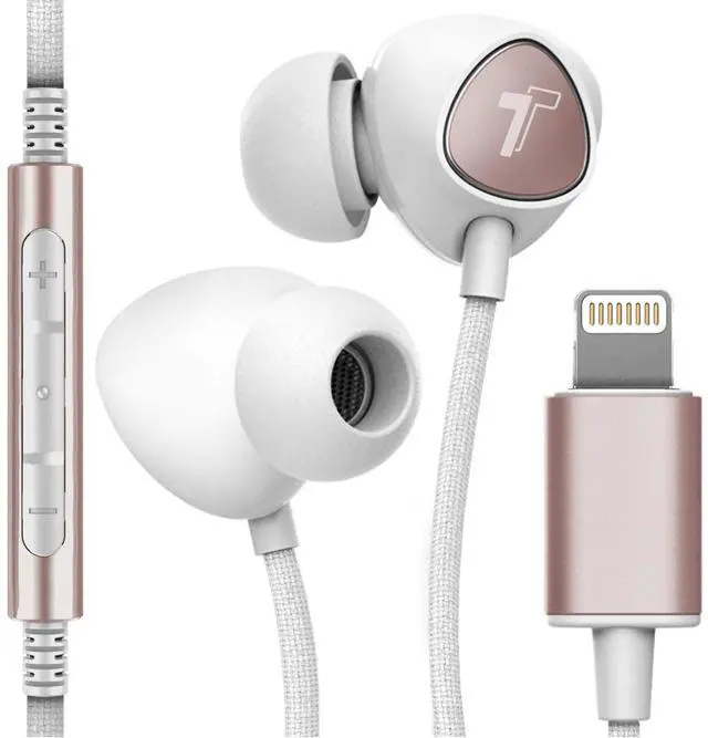 Main image of iPhone Earphones (Apple MFi Certified) V110 in Ear Braided Wired Lightning Earbuds (Sweat/Water Resistant) Headphones with Mic/Volume Remote for iPhone 12/13/14 Pro Max - Gold
