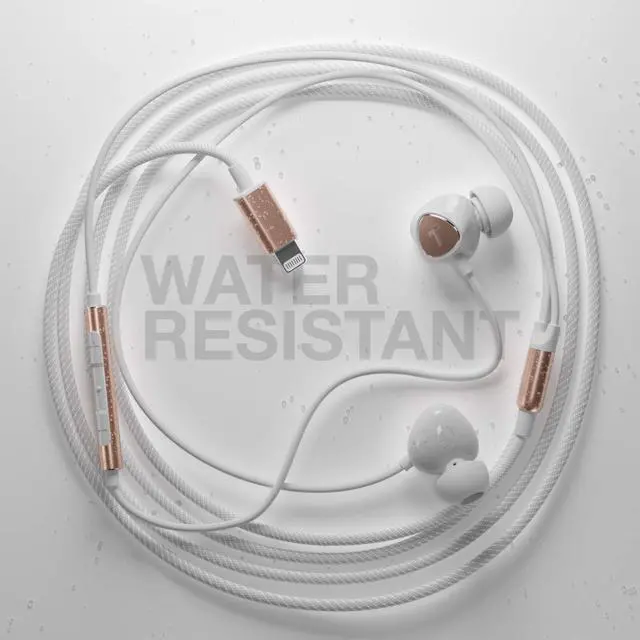 Alt view image 2 of 6 - iPhone Earphones (Apple MFi Certified) V110 in Ear Braided Wired Lightning Earbuds (Sweat/Water Resistant) Headphones with Mic/Volume Remote for iPhone 12/13/14 Pro Max - Gold