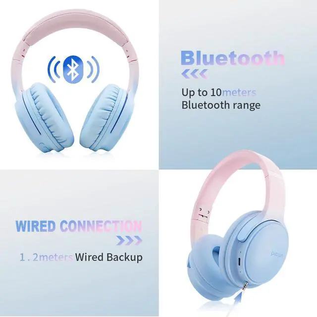 Alt view image 2 of 7 - Bluetooth Headphones Over Ear, Foldable Lightweight Wireless Headsets, HiFi Stereo, HD Microphone, 30H Playtime, Suitable for Mobile Phones, Computers, TVs, Games, Outdoors, Offices (Blue)