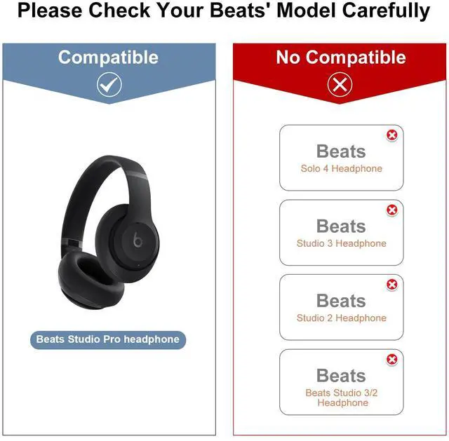 Alt view image 2 of 7 - Replacement Ear Pads Cover Compatible with Beats Studio Pro Over-Ear Headphone, Black Ear Pads Cushions