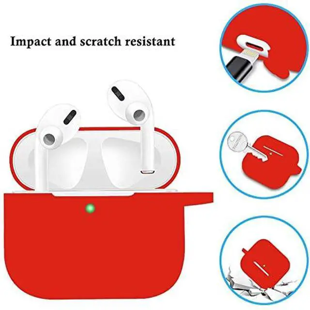 Alt view image 4 of 6 - Protective Case Cover for Airpods Pro Charging Case with Ear Tips 1 Pair Kit, Air Pods Silicone Case with Soft Cute Ball Pom Pom Keychain Kit Together with Ear Buds Tips 2&1 (X, Red)