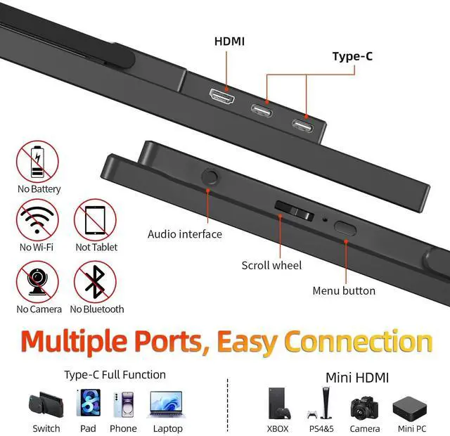 Alt view image 6 of 7 - Portable Monitor 13.9" 3K QHD 3072x1920 350 Nits 72% sRGB USB-C HDMI Travel Monitor for Laptop PC PS4, Screen Extender with Kickstand, VESA Mountable
