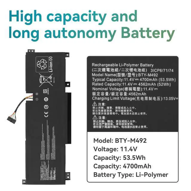 Alt view image 2 of 6 - BTY-M492 Laptop Battery for MSI WF66 WF76 11UI 11UJ Pulse GL66 GL76 | Crosshair 15 17 A11UCK A11UDK A11UEK Katana GF66 GF76 11UD 11UE 12UX 12UG Sword 15 A11U A11UD A11UE 11.4V 53.5Wh with Tools