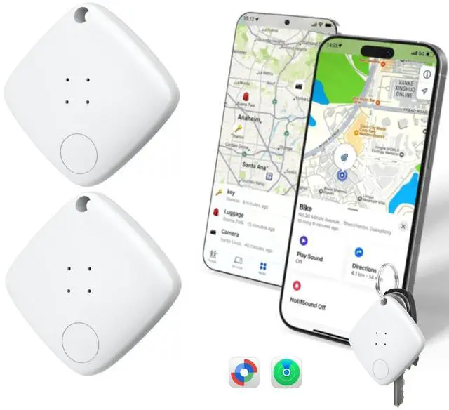 Main image of Air-Tracker Tags for Apple Find My (iOS) & Google Find Hub (Android), Dual-System Bluetooth Tracker Smart Item Finder Device Locator for Key Luggage Wallet Waterproof Gift for Women-White, 2 Pack