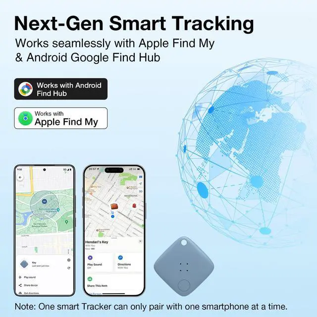 Alt view image 2 of 6 - Air-Tracker Tags for Apple Find My (iOS) & Google Find Hub (Android), Dual-System Smart Tags Item Finder Device Locator for Key Luggage Wallet Waterproof Gift for Women-Blue, 2Pack