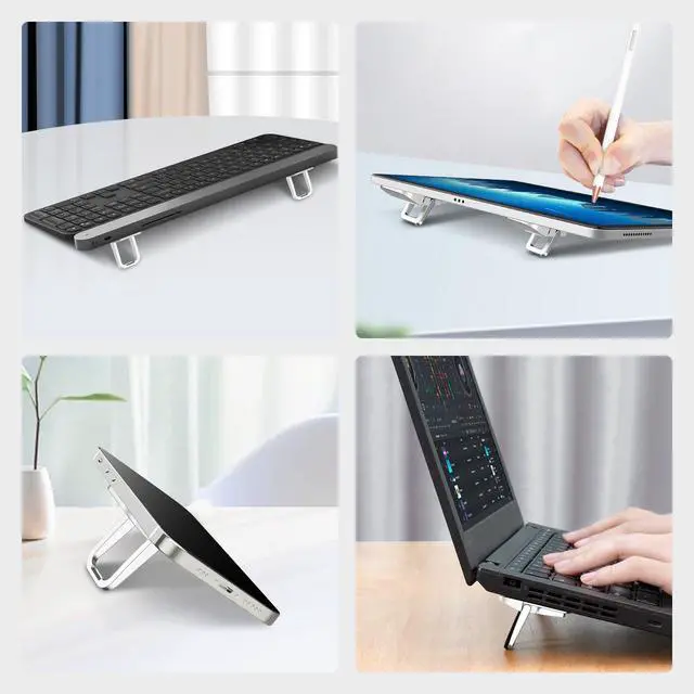 Alt view image 3 of 7 - Computer Keyboard Stand for Desktop with 3 Adjustable Angles, Mini Laptop Feet, Flip Keyboard Riser Feet for Keyboards, Laptop Stand for MacBook, Dell, HP, Other 14-16 Inches, Silver