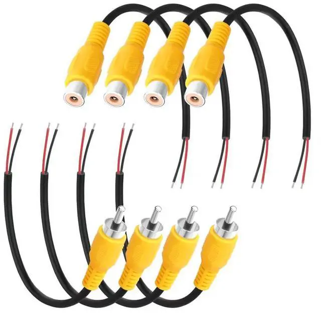 Main image of 8 Pack Replacement RCA Male Female to Bare Wire Cable | RCA Plug Jack Connector Adapter to Open End Stripped Wire Pigtail Short Audio Video Cord for Repair Yellow 6 Inch