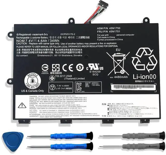Main image of 45N1750 Laptop Battery, 7.4V 34Wh 4600mAh 4-Cell Compatible with Lenovo ThinkPad Yoga 11E/ Yoga 11E Chromebook Series Notebook 45N1748 45N1749 45N1751