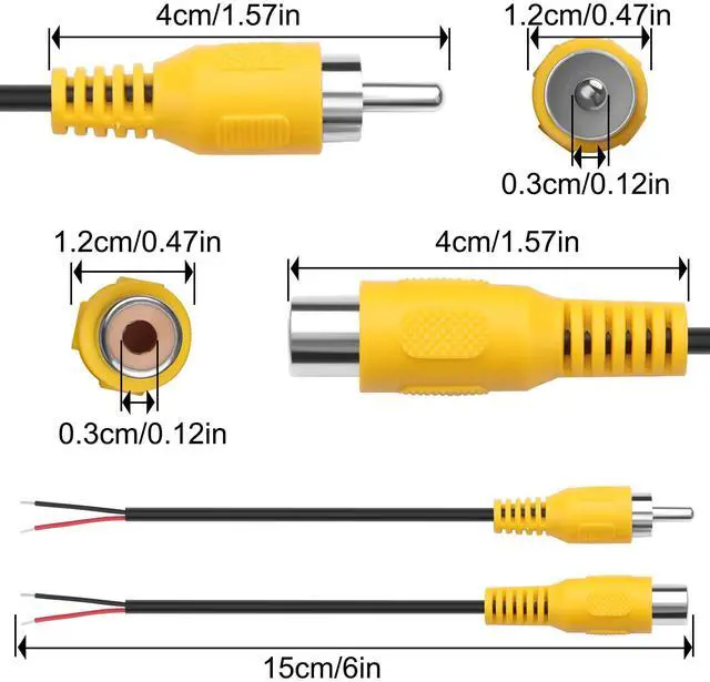 Alt view image 2 of 5 - 8 Pack Replacement RCA Male Female to Bare Wire Cable | RCA Plug Jack Connector Adapter to Open End Stripped Wire Pigtail Short Audio Video Cord for Repair Yellow 6 Inch