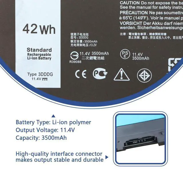 Alt view image 2 of 7 - 42Wh 3DDDG Laptop Battery for Dell Latitude 5280 5288 5290 5480 5488 | 5490 5491 5495 5580 5590 E5280 E5480 E5580 E5490 E5590 Precision 3520 3530 Series 3VC9Y 049XH 45N3J 080JT9 RRJDX 11.4V 3Cell
