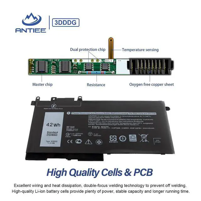Alt view image 3 of 7 - 42Wh 3DDDG Laptop Battery for Dell Latitude 5280 5288 5290 5480 5488 | 5490 5491 5495 5580 5590 E5280 E5480 E5580 E5490 E5590 Precision 3520 3530 Series 3VC9Y 049XH 45N3J 080JT9 RRJDX 11.4V 3Cell