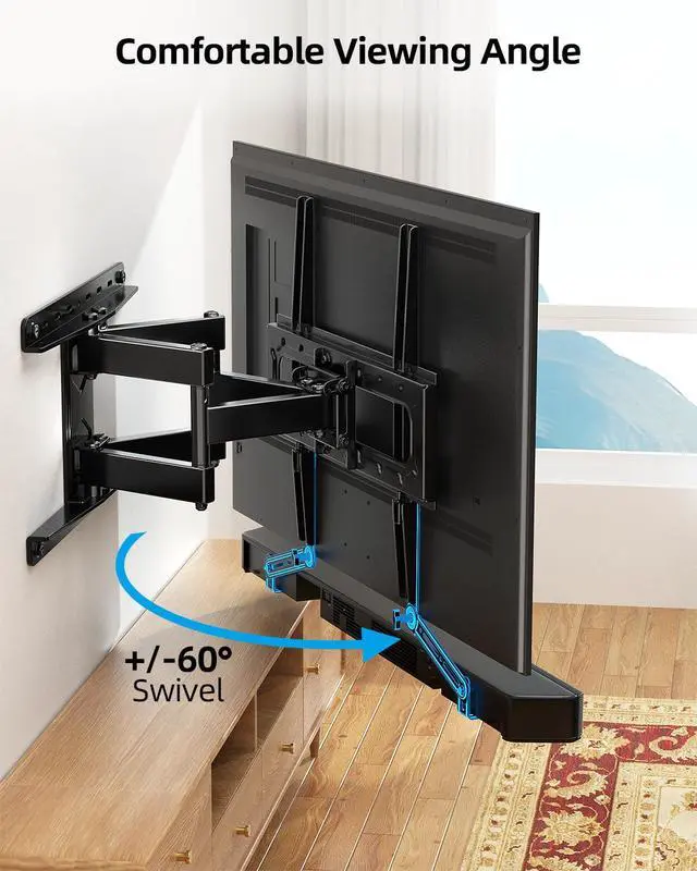 Alt view image 5 of 6 - Full Motion TV Mount Soundbar Bundle for 26-70" TVs, 132 lbs | ±60° Swivel & Tilt, 6 Articulating Arms, Soundbar Moves with TV, Fits 8"/12"/16" Studs, Max VESA 400x400
