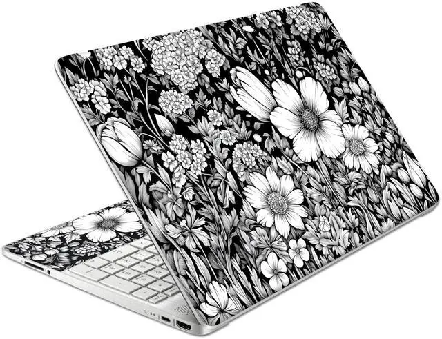 Main image of Laptop Skin Decal HP 15.6" - Black White Botanical, Laptop Cover Sticker, No Cutting Required, No Bubble, Waterproof, Scratch Resistant - Including Wide Screen and Wrist Pad