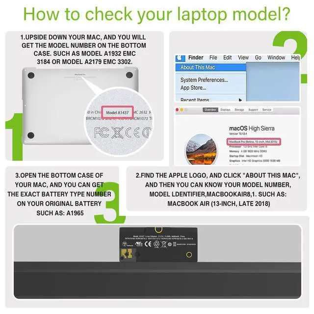 Alt view image 6 of 6 - A1437 Battery A1425 Laptop Battery Replacement for MacBook Pro Retina 13 inch A1425 (Late 2012 & Early 2013) EMC 2557 EMC 2672 MD101 MD102 MD212 MD213 ME662 11.21V 74Wh 6600mAh