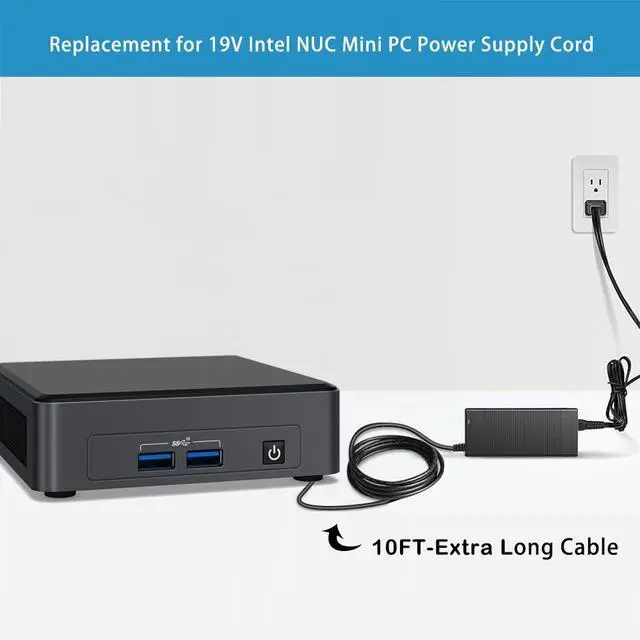 Alt view image 2 of 6 - 19V 6.32A 120W AC Adapter Charger Compatible with Mini PC - Intel NUC 10 11 12 13 14 Pro Kit Mini PC NUC10i7FNH,Beelink SER8,ACEMAGIC AD08, Chromebox 5 Computers Power Supply Cord Plug