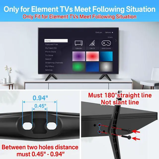 Alt view image 2 of 6 - TV Stand Compatible with Element TV Stand Legs No Wall Driling, Anti-Slip TV Feet for Element Roku TV Legs Replacement Easy to Install