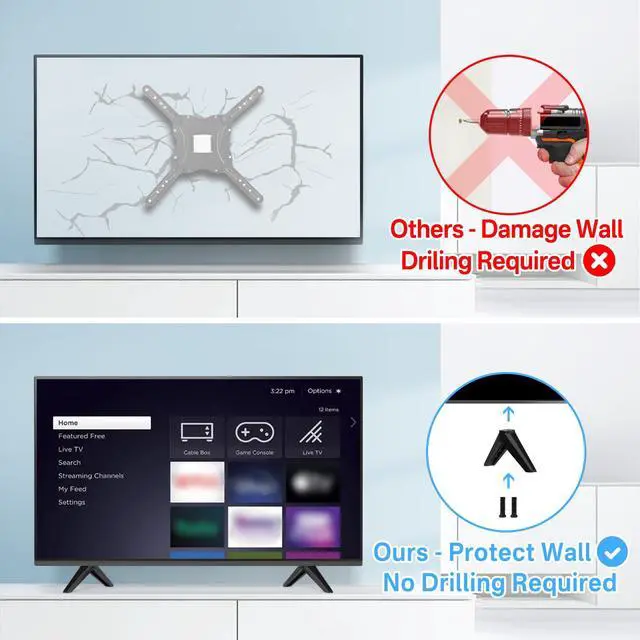 Alt view image 3 of 6 - TV Stand Compatible with Element TV Stand Legs No Wall Driling, Anti-Slip TV Feet for Element Roku TV Legs Replacement Easy to Install