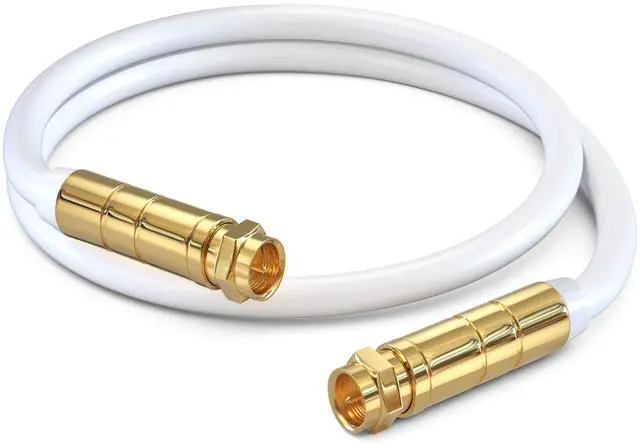 Main image of RG6 Coaxial Cable 1.5 Ft, Quad Shielded, White, CL3, Flexible | Flexible PVC jacket bends easily around tight corners and behind wall-mounted TV installations