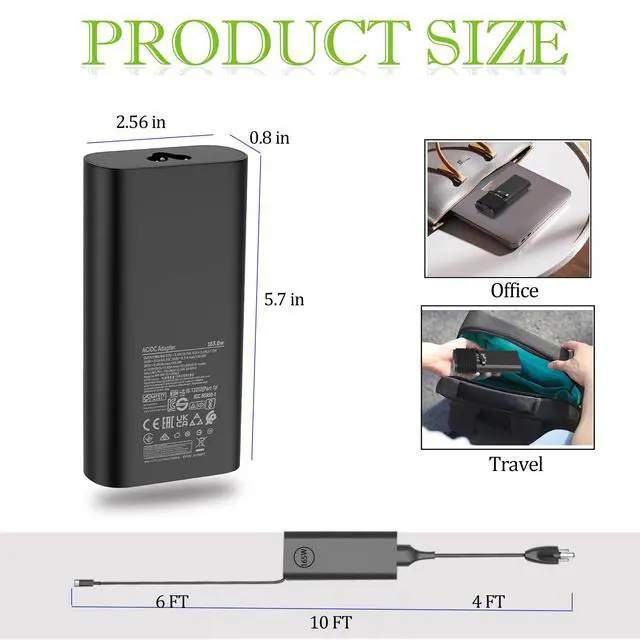 Alt view image 5 of 7 - 165W USB-C Gan Adapter Compatible with DELL Pro Max 16/18 ma16250 mb16250 | Precision 5690 5680 / Latitude 7450 7650 / HA165PM210 LA165PM210 Gaming Laptop Charger 28V