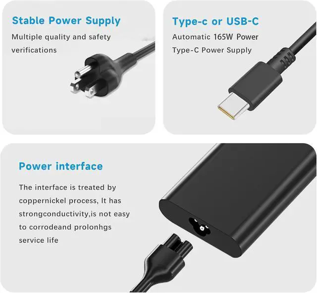 Alt view image 6 of 7 - 165W USB-C Gan Adapter Compatible with DELL Pro Max 16/18 ma16250 mb16250 | Precision 5690 5680 / Latitude 7450 7650 / HA165PM210 LA165PM210 Gaming Laptop Charger 28V