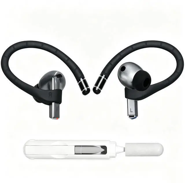 Main image of Titanium Alloy Ear Hooks for Samsung Galaxy Buds 3 Pro & Buds 3 | Silicone Sports Ear Hooks with Anti-Lost Lanyard & 3in1 Cleaning Kit, Secure Fit for Running, Gym, Cycling & Workout, Black