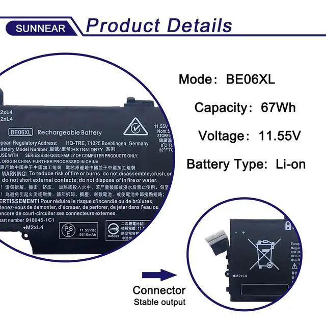 Alt view image 3 of 6 - BE06XL Laptop Battery Compatible with HP Elitebook 1040 G4 Folio Series Notebook HSTNN-IB7V HSTNN-DB7Y 918045-1C1 918045-171 918045-2C1 918108-855 HSN-Q02C BEO6XL 11.55V 67Wh 5800mAh