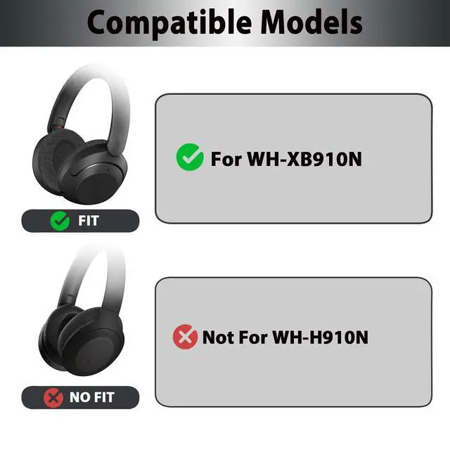 Alt view image 2 of 7 - Velour Replacement Ear Pads for Sony WH-XB910N - Black | Soft High-Density Memory Foam Earpads Cushions with Buckle, Velour Fabric for Long-Term Comfort