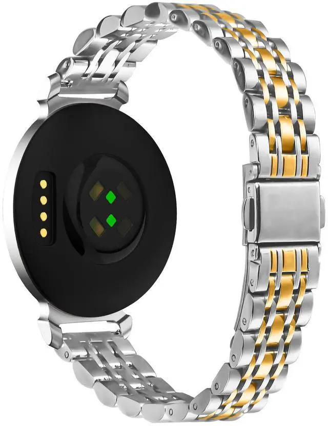Alt view image 2 of 7 - 14MM Metal Band Compatible with Garmin Lily 2 / Lily 2 Active/Lily 2 Classic Watch, Stainless Steel Replacement Strap with Seven-Bead Design, Dual-Tone Adjustable Folding Clasp Wristband for Women