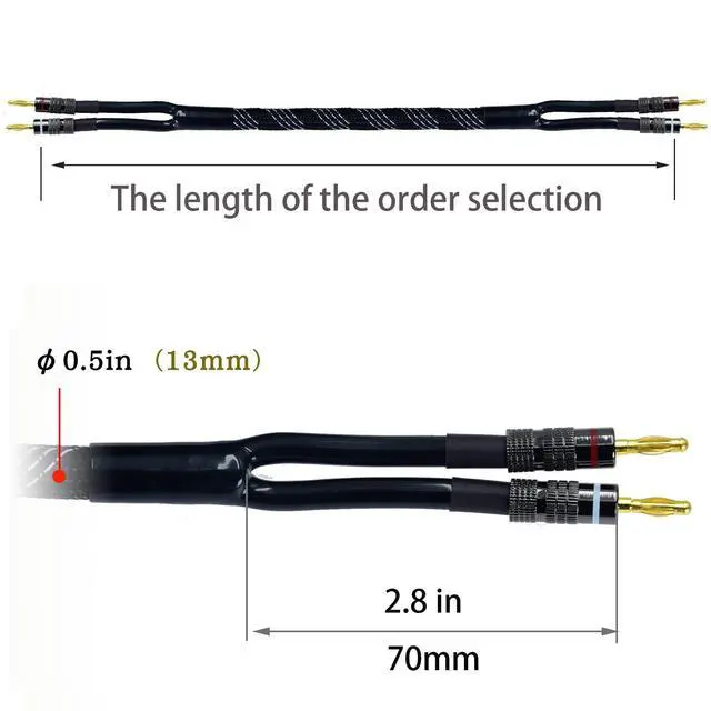 Alt view image 4 of 6 - 1pcs 3ft 12awg Premium Heavy Duty Braided Wire Dual Banana to babana Gold Plated Plug Speaker Cable OFC Oxygen-Free Copper