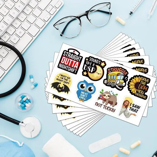 Alt view image 3 of 6 - 80 Pcs Funny Nightshift Nurse Stickers 2'' for Duty Nurse Doctor Assistant Medical Staff - Gifts Decals for Water Bottle Laptop Luggage Phone