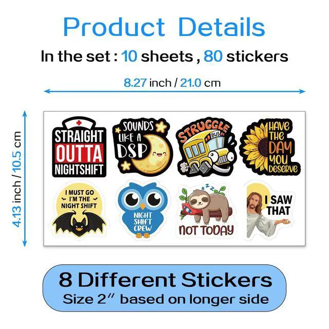 Alt view image 2 of 6 - 80 Pcs Funny Nightshift Nurse Stickers 2'' for Duty Nurse Doctor Assistant Medical Staff - Gifts Decals for Water Bottle Laptop Luggage Phone