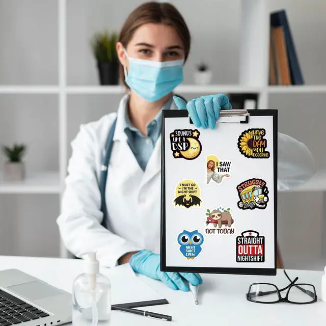 Alt view image 5 of 6 - 80 Pcs Funny Nightshift Nurse Stickers 2'' for Duty Nurse Doctor Assistant Medical Staff - Gifts Decals for Water Bottle Laptop Luggage Phone