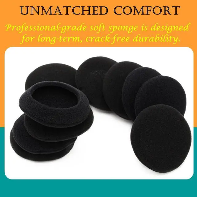 Alt view image 3 of 6 - 10 Pairs Sponge Foam Ear Pads Replacement for Panasonic RP-HT21 Headsets | Ear Cushion Earpads with High Density Foam - 50MM (Black)