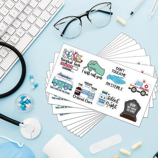 Alt view image 3 of 6 - Funny Nurse Stickers 80 Pcs Medical Staff Accessories Decals for Notebook Water Bottle Luggage 2'' Appreciation Gifts Stickers for ICU ER EMT Surgical Tech Nursing Doctor Student Assistant
