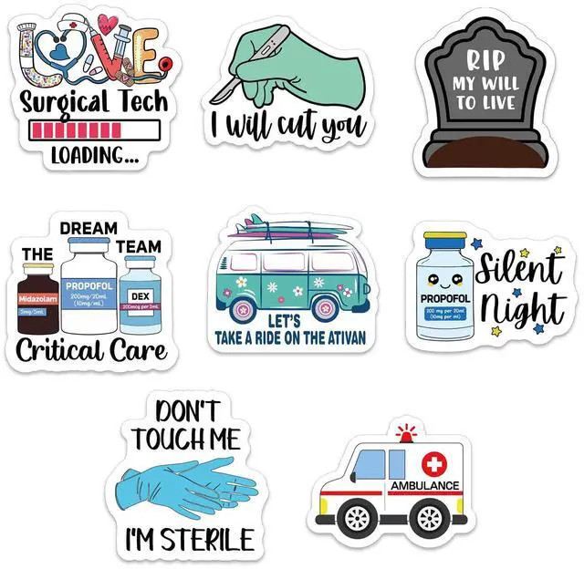 Main image of Funny Nurse Stickers 80 Pcs Medical Staff Accessories Decals for Notebook Water Bottle Luggage 2'' Appreciation Gifts Stickers for ICU ER EMT Surgical Tech Nursing Doctor Student Assistant