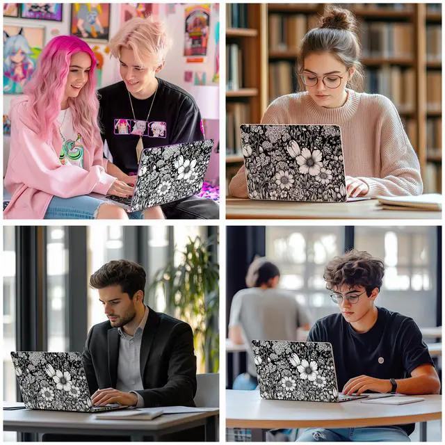 Alt view image 6 of 6 - Laptop Skin Decal HP 15.6" - Black White Botanical, Laptop Cover Sticker, No Cutting Required, No Bubble, Waterproof, Scratch Resistant - Including Wide Screen and Wrist Pad