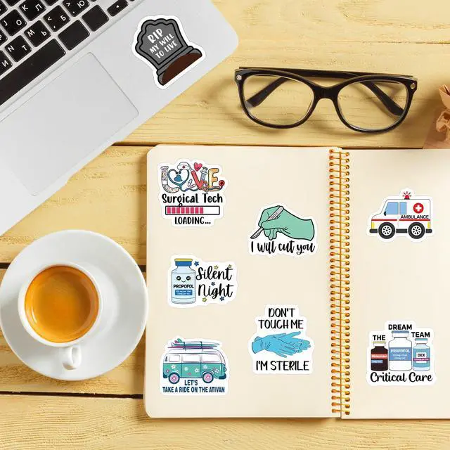 Alt view image 4 of 6 - Funny Nurse Stickers 80 Pcs Medical Staff Accessories Decals for Notebook Water Bottle Luggage 2'' Appreciation Gifts Stickers for ICU ER EMT Surgical Tech Nursing Doctor Student Assistant