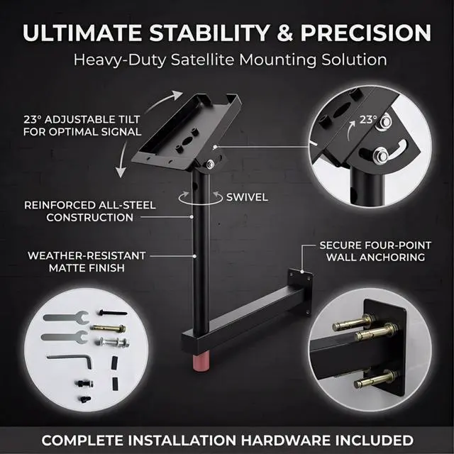 Alt view image 5 of 7 - Starlink Gen 3 Mount, Full Direction Control with Base Rotation Top Tilt and Telescoping Support Arm, Heavy Duty Wall Bracket for Starlink Standard 4/4X/Gen 3 Dish (16.5in)