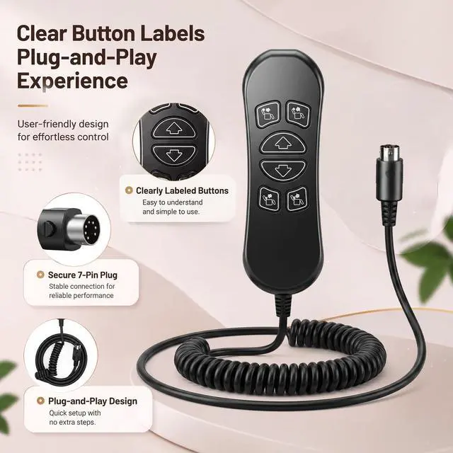 Alt view image 3 of 6 - 6 Button 7 Pin Lift Chair Remote Controller Version A | Compatible with HHC HSW306 Hand Control, Hand Control Switch Replacement