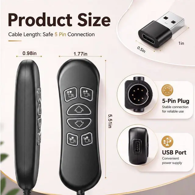 Alt view image 2 of 6 - 6 Button 7 Pin Lift Chair Remote Controller Version A | Compatible with HHC HSW306 Hand Control, Hand Control Switch Replacement