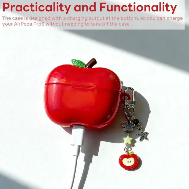 Alt view image 4 of 6 - Fruit-Shaped Case with Fruit-Shaped Charm Compatible with AirPods Pro3 - Protective Cover in Fruit Design (Red)