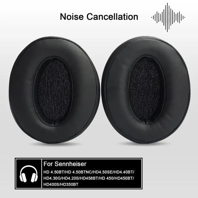 Alt view image 2 of 6 - Replacement Ear Pads for Sennheiser HD 4.50BT Headphones - Black | Fit for Sennheiser HD 4.50BTNC/4.50SE/HD 4.40BT/4.30G/HD 400S/HD 350BT/458BT, Memory Foam Covers, Smooth Leather Ear Cushions