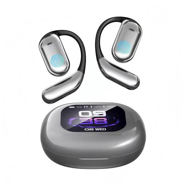 Main image of AI Translation Earbuds Real Time 144 Language LCD Screen ANC Open Ear Grey | Active Noise Canceling,Ear-Hanging Design,Intelligent Touchscreen,Lightweight Comfort Fit for Adult Travel Business Sport