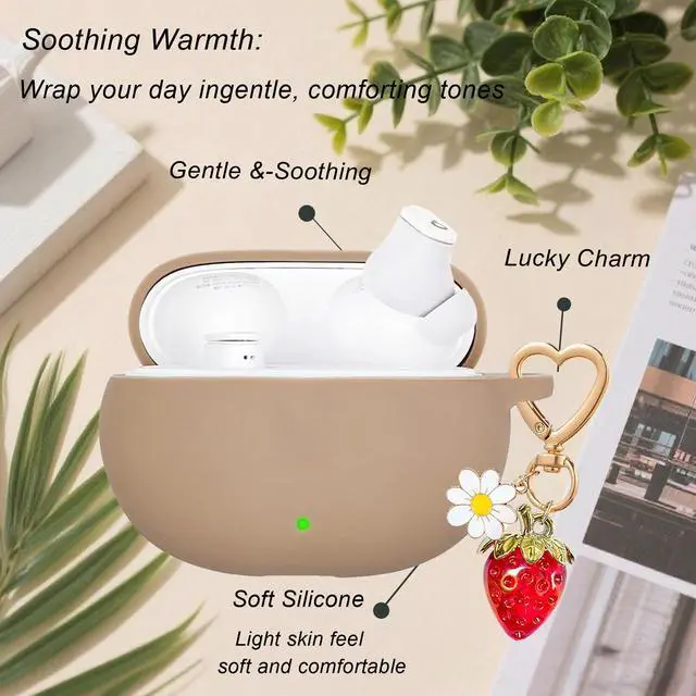 Alt view image 5 of 6 - for Beats Studio Buds Case/Studio Buds Plus Case Cover,Soft Silicone Cover Protective with Cute Strawberry Daisy Flower Charm Keychain for Beats Studio Buds+ Earbuds Charging Case Milk Tea