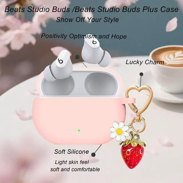 Alt view image 5 of 6 - for Beats Studio Buds Case/Studio Buds Plus Case Cover,Soft Silicone Cover Protective Case with Cute Strawberry Daisy Flower Charm Keychain for Beats Studio Buds+ Earbuds Charging Case Pink