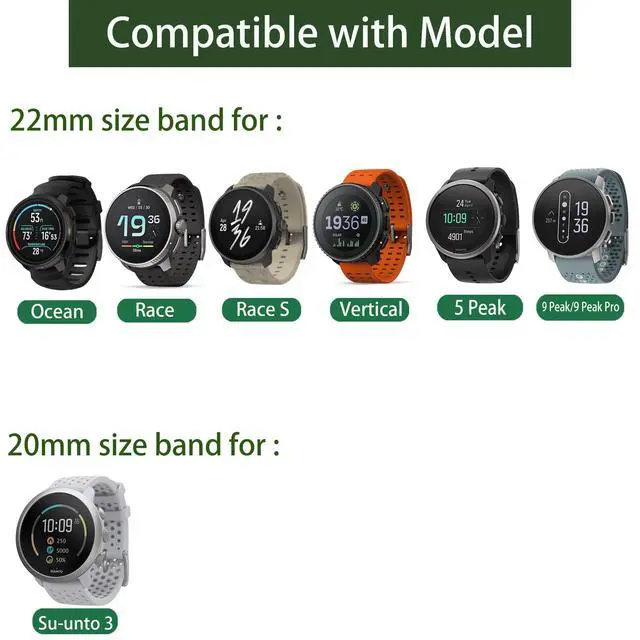 Alt view image 2 of 6 - Compatible with SUUNTO Race 2 bands, 20mm, 22mm Silicone Sport Strap Watchband Compatible with SUUNTO Run, OCEAN, RACE, Race 2, RACE S, VERTICAL, 9 PEAK, 9 PEAK PRO, 5 Peak, 3 Smartwatch