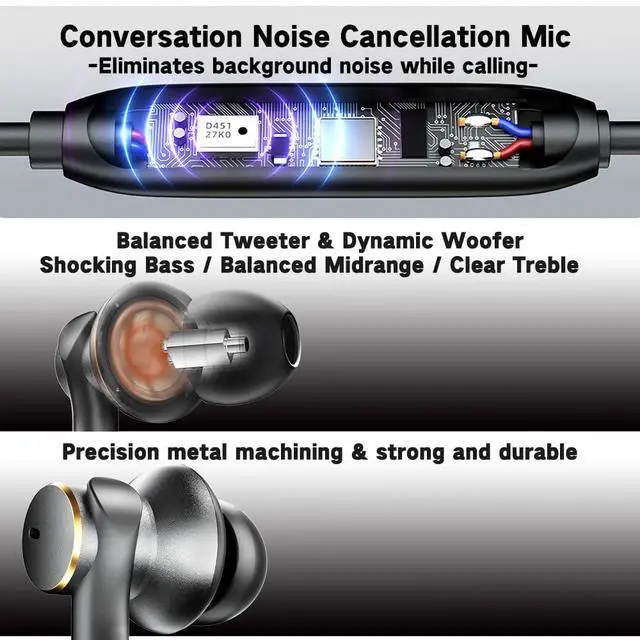Alt view image 2 of 7 - USB-C Earbuds Noise Cancellation Hybrid Driver Bass Boost Wired Headphones | Type C Plug,Deep Bass Ear Bud Call Noise-canceling Mic Wired Earphone Compatible with iPhones 17 16 15 pro max and C port